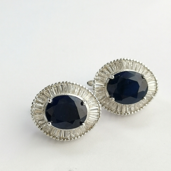 Sapphire Earrings Sterling Silver Omega Back - Picture 10 of 15